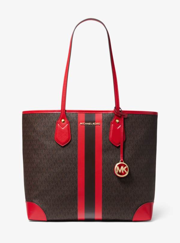 Damske Prenosná Taška Michael Kors Eva Large Logo Stripe Červené - Kabelky Michael Kors Vypredaj | IWJTY-8029